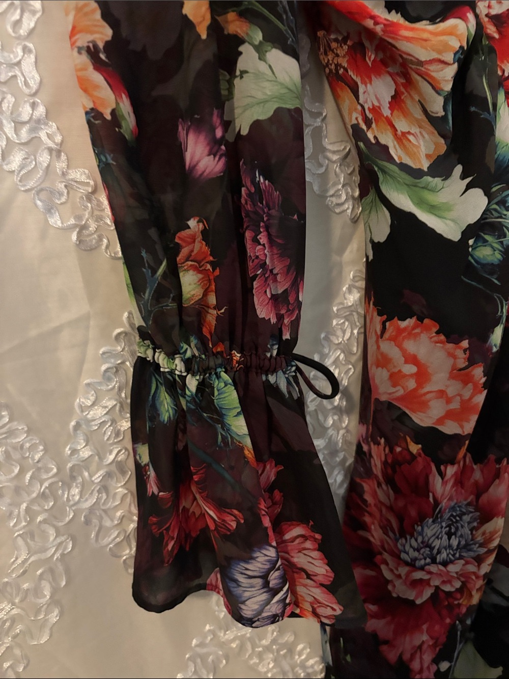 Black Floral Long-Sleeve Mini Dress - Picture 3 of 13